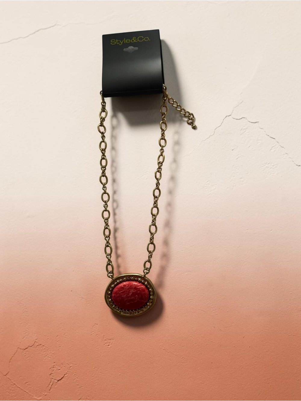 Style&Co Coral Marbled Gold Tone Pendant Necklace Boho Statement NWT